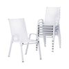 White chairs with black accents on a white background