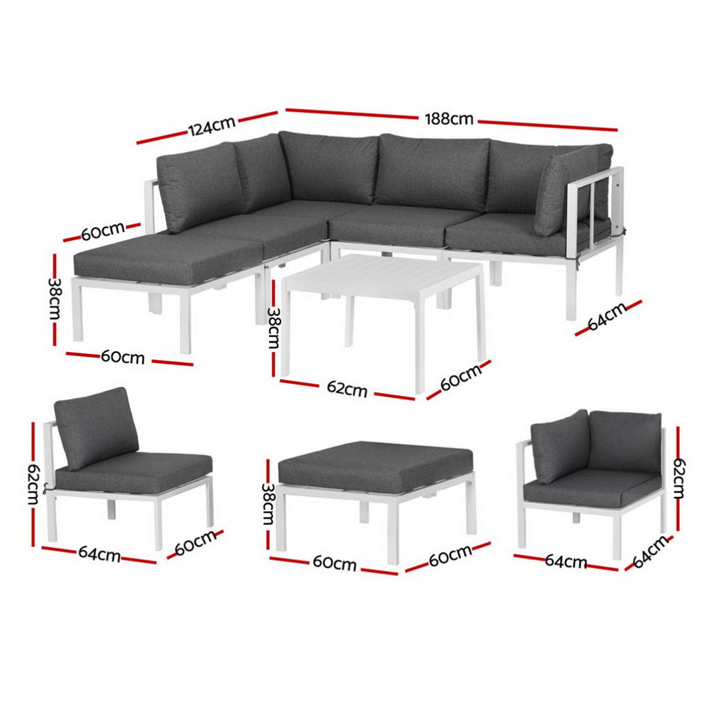 Outdoor furniture set with dimensions labeled on a white background