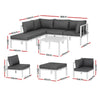 Outdoor furniture set with dimensions labeled on a white background