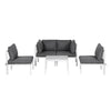 Outdoor furniture set with gray cushions on a white background