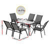 Outdoor furniture set with table and chairs, including dimensions on a white background