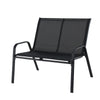 Black outdoor chair with mesh back and seat on a white background