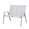 White outdoor chair with mesh back on a white background