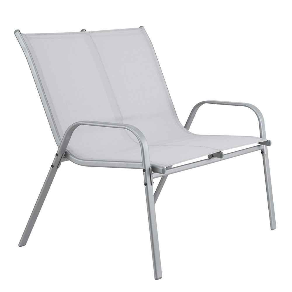 White lounge chair with metal frame on a white background