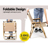 2-way split image showing the foldable design of a beach chair, one image shows it is lightweight and easy to carry with its handle and the other showing it being opened ready for sitting on, and its overall weight is 2.6kg.