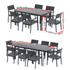 Patio furniture set with dimensions labeled on a white background