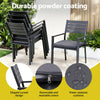 Outdoor chairs with durable powder coating, removable covers, and water-resistant cushions in a garden setting.