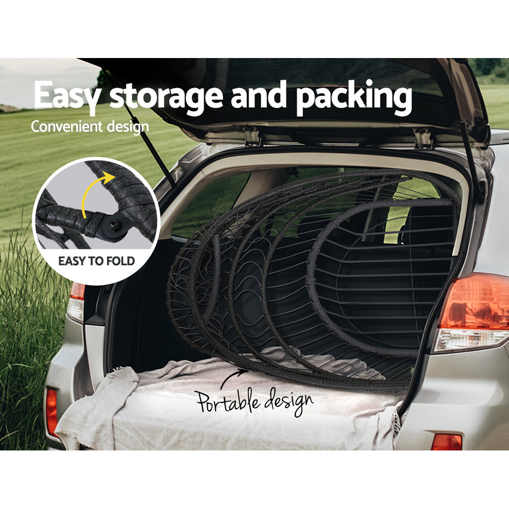 Car trunk with a portable folding item, emphasizing easy storage and packing.