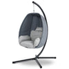 Hanging egg chair with gray cushion on a white background
