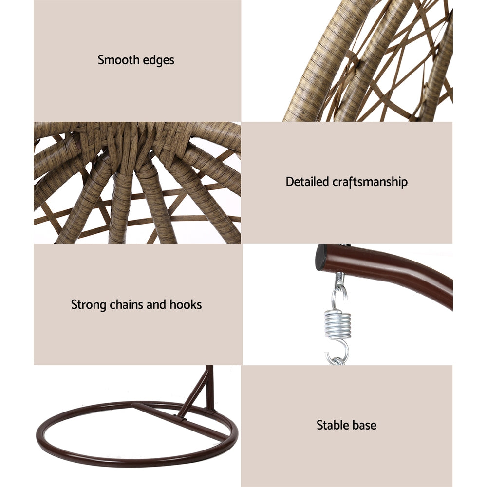 Collage of a hanging plant holder with text labels on smooth edges, detailed craftsmanship, strong chains and hooks, and stable base.