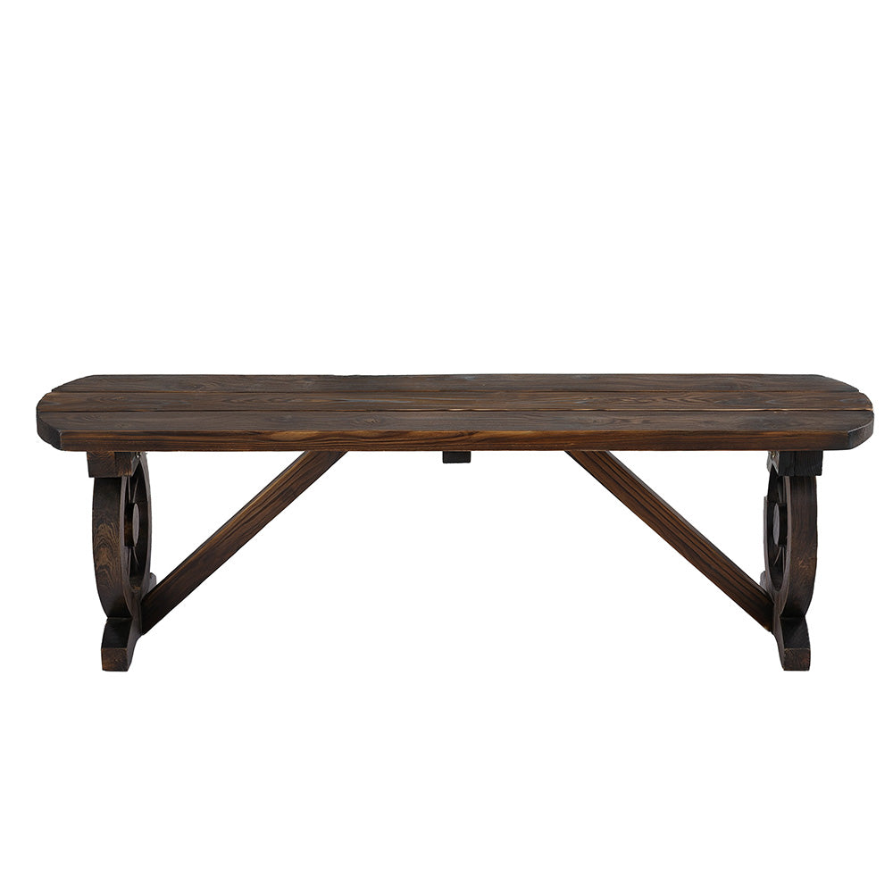 Wooden bench with dark finish on a white background