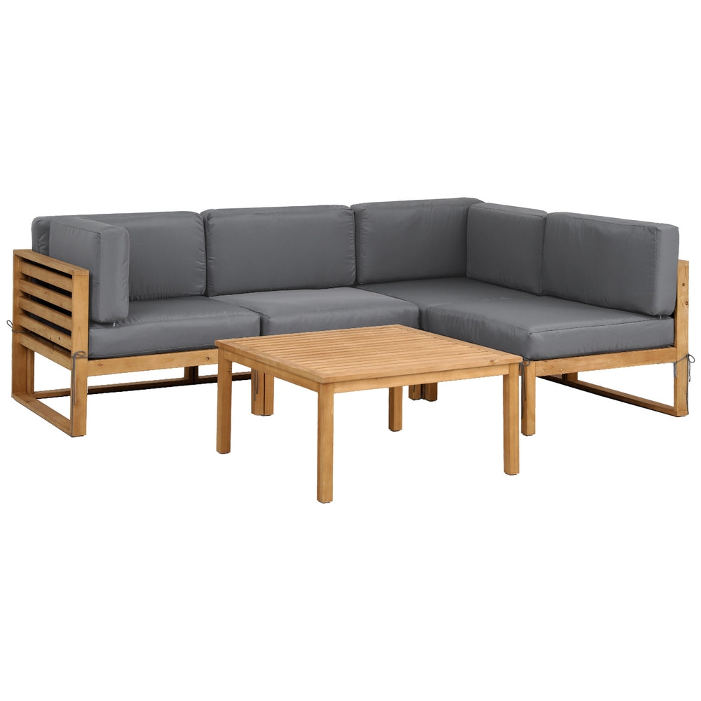 Outdoor furniture set with a sectional sofa and coffee table on a white background