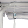Close-up image showing the spring on the underneath of an outdoor swing chair and set on a white background.