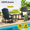 Outdoor furniture set with chairs and a table by a pool, featuring HDPE frame text.