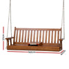Wooden swing bench with dimensions on a white background