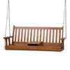 Wooden porch swing with chains on a white background