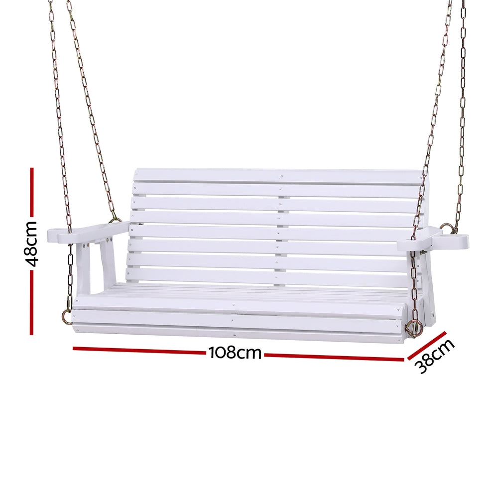 White wooden swing with measurements on a white background