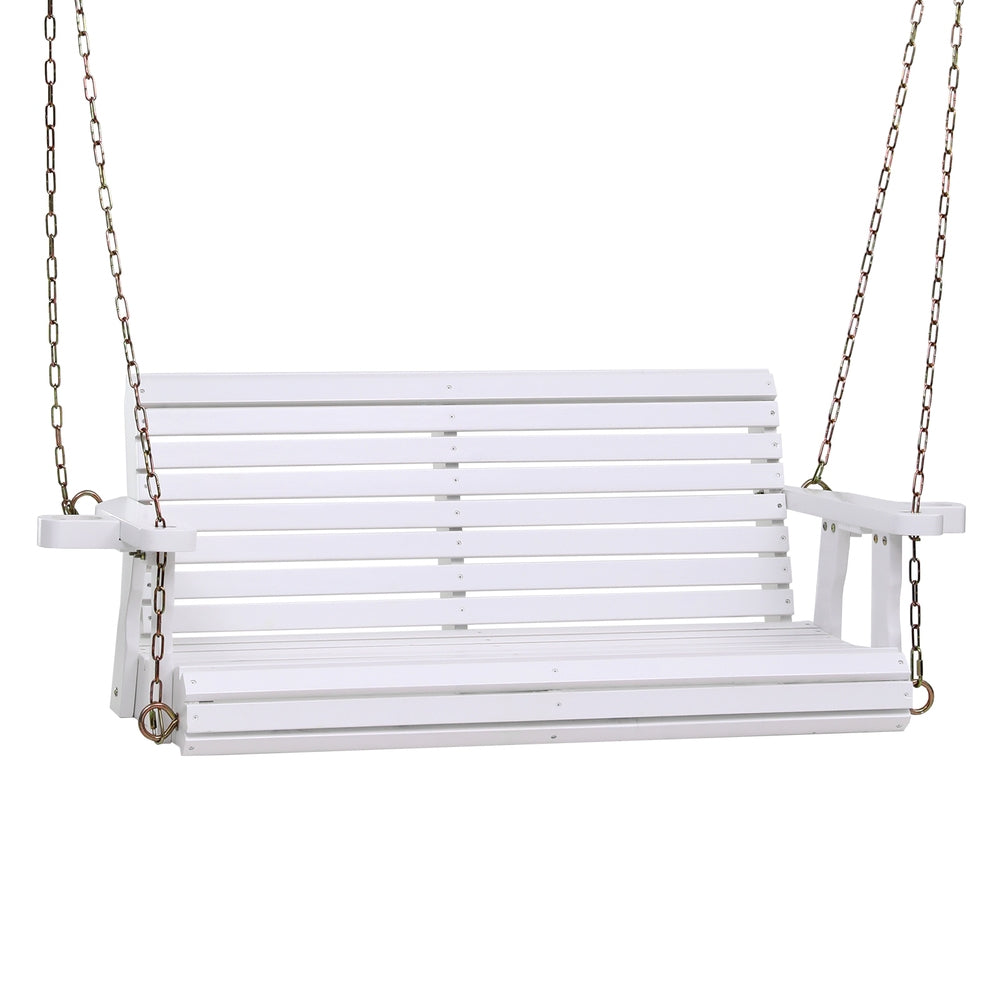 White wooden swing with chains on a white background