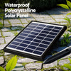 A close-up image showing the solar panel for water feature set in a garden on a slate paved area.