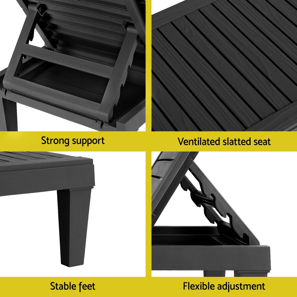 Black outdoor chair with features highlighted on a white background
