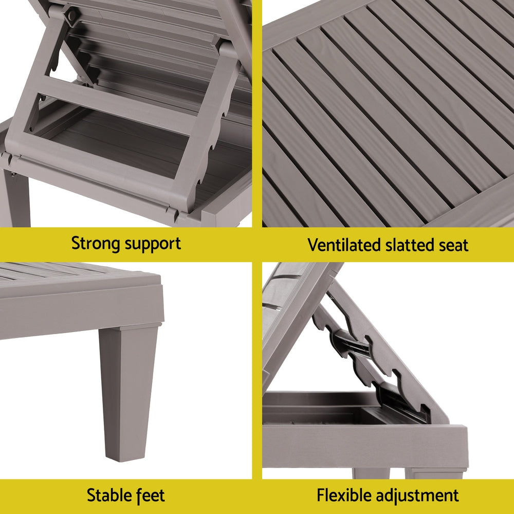 Collage of a gray outdoor chair with features highlighted on a yellow background