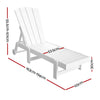 White lounge chair with dimensions marked on a white background