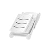 A white Gardeon folding sun lounger with wheels, in its folded-up position on a white background.