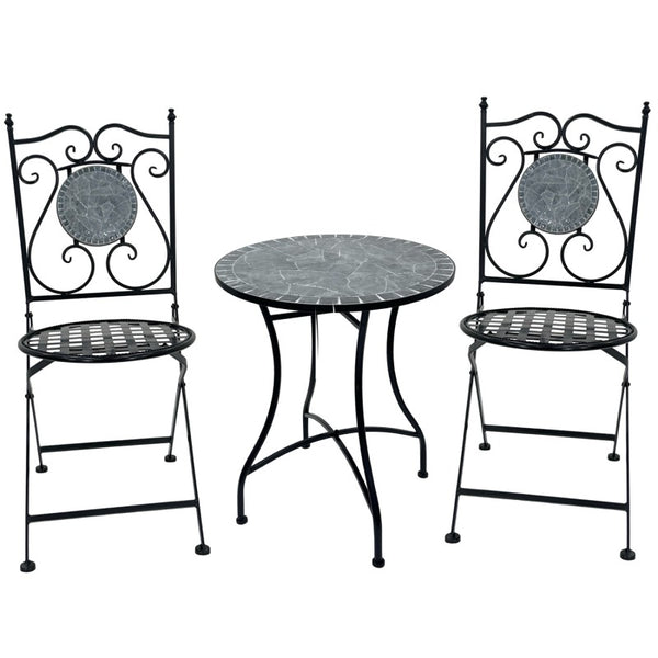 Outdoor furniture set with two chairs and a table on a white background