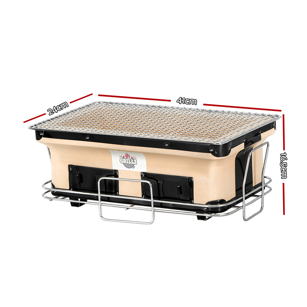 Grillz BBQ Grill Tabletop Charcoal Smoker showing its dimensions and set on a white background.