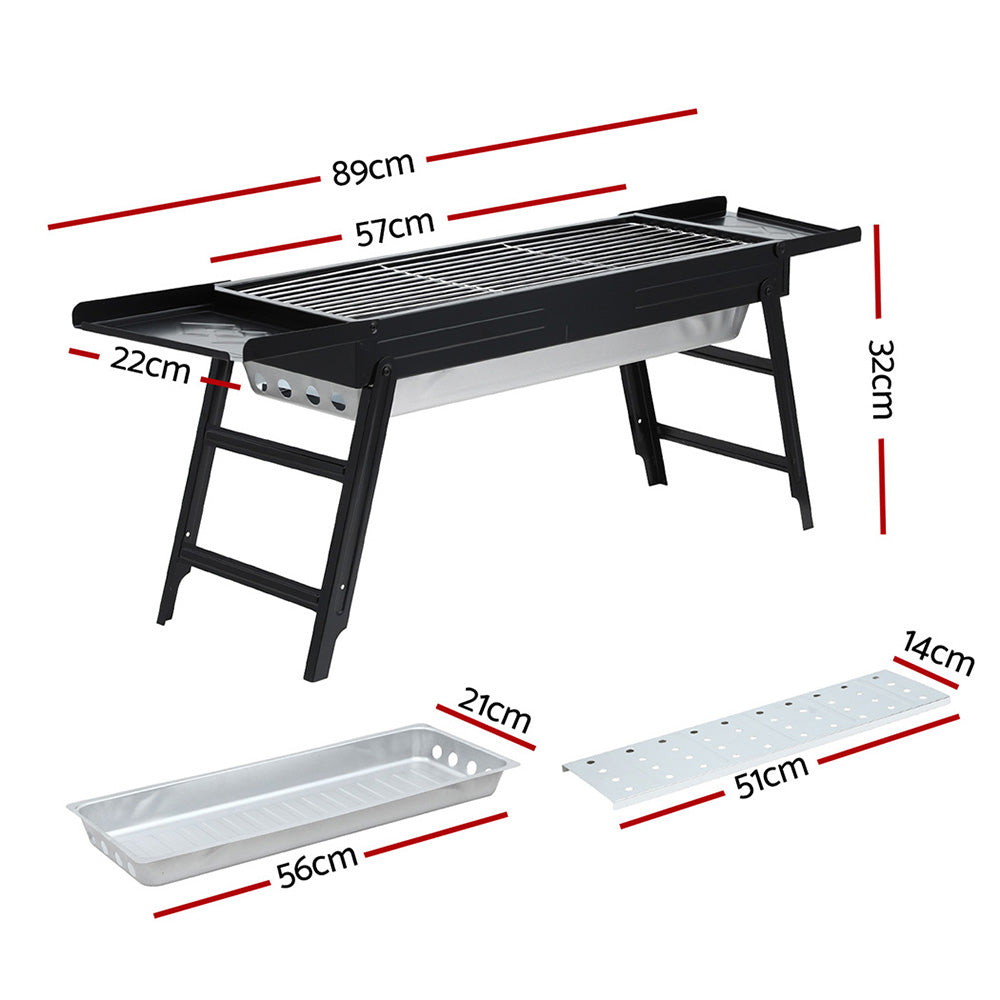 Barbecue grill with dimensions marked on a white background