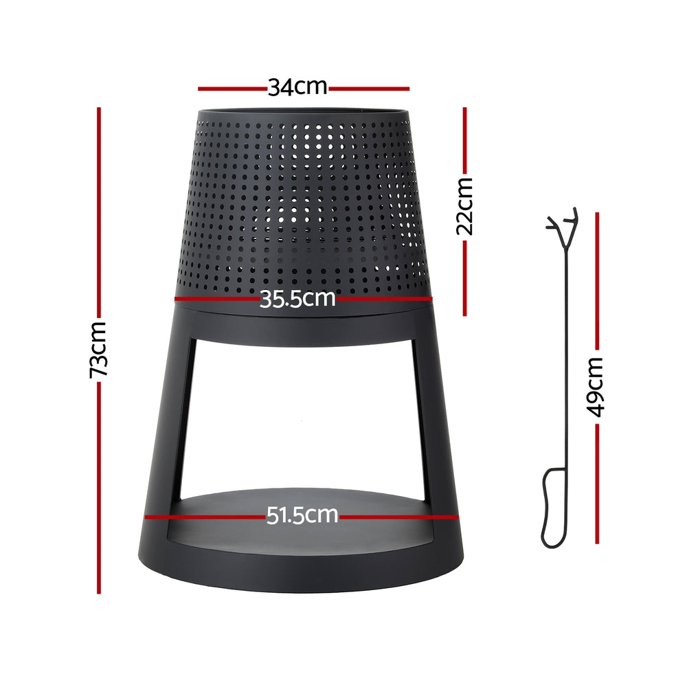 Black outdoor lamp with dimensions marked on a white background