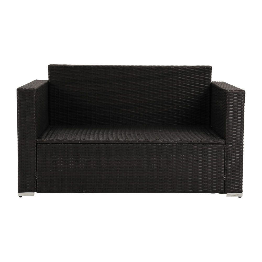 Black wicker outdoor sofa on a white background