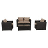 Outdoor furniture set with wicker chairs and sofa on a white background