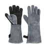 Pair of gray gloves with black accents on a white background