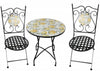 Bistro set with round table and two chairs featuring a lemon pattern on a white background