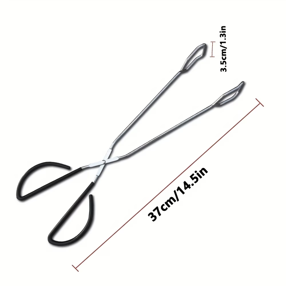 Grilling tongs with measurements on a white background