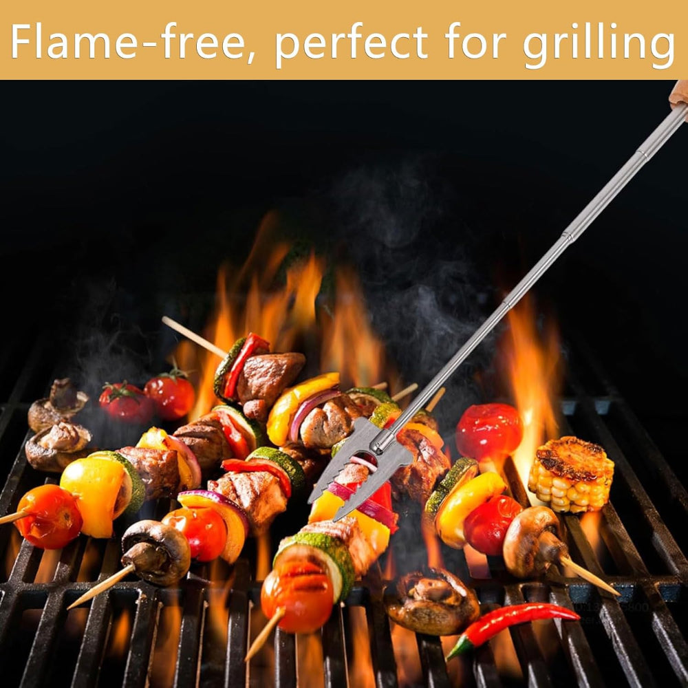 Skewers with vegetables being grilled on a flame-free grill.