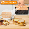 Wooden brush with magnetic attraction feature on a kitchen counter with bread and nuts.
