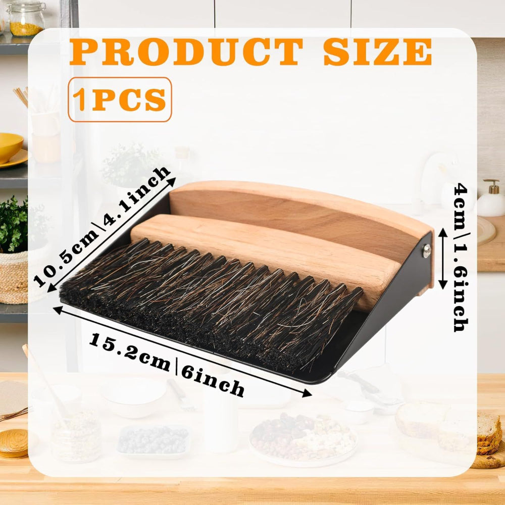Cleaning brush with wooden handle and black bristles, shown with measurements on a white background.