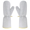 Pair of white mesh gloves with yellow cuffs on a white background