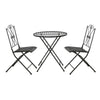 Black metal outdoor table and chairs set on a white background