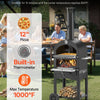 Outdoor pizza oven with people cooking pizza in a backyard setting
