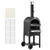 Black outdoor pizza oven with wheels on a white background