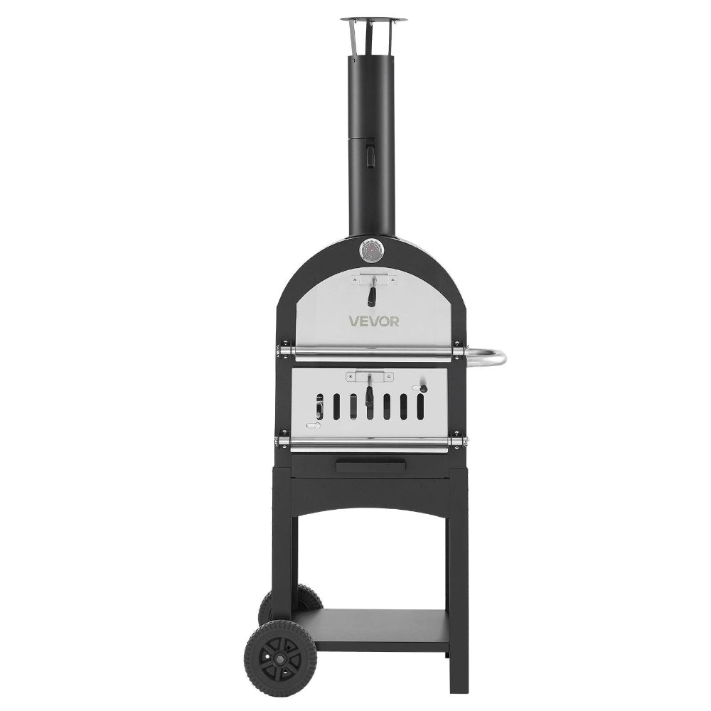 Black outdoor pizza oven with 'Vevor' branding on a white background