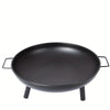 Black metal fire bowl with handles on a white background