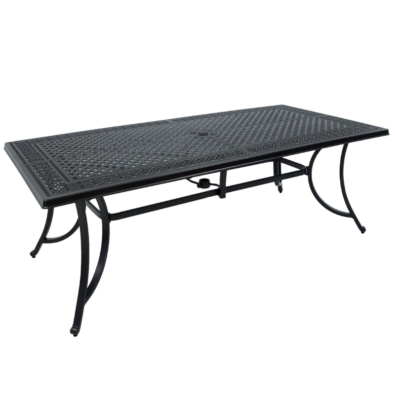 Positano Aluminium Outdoor Table in the sand black colour on a white background.