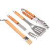 Set of four barbecue tools with wooden handles on a white background