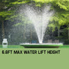 Water fountain showing water pumping and text showing 'up to 6.6 ft water lift height.' 
