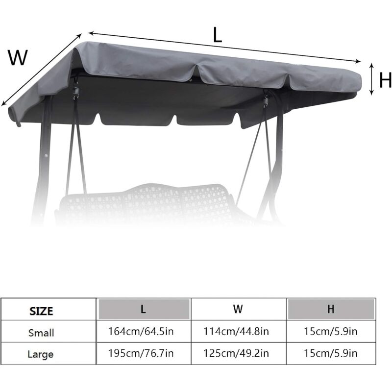 Measurement chart for a canopy with dimensions labeled L, W, and H on a white background.