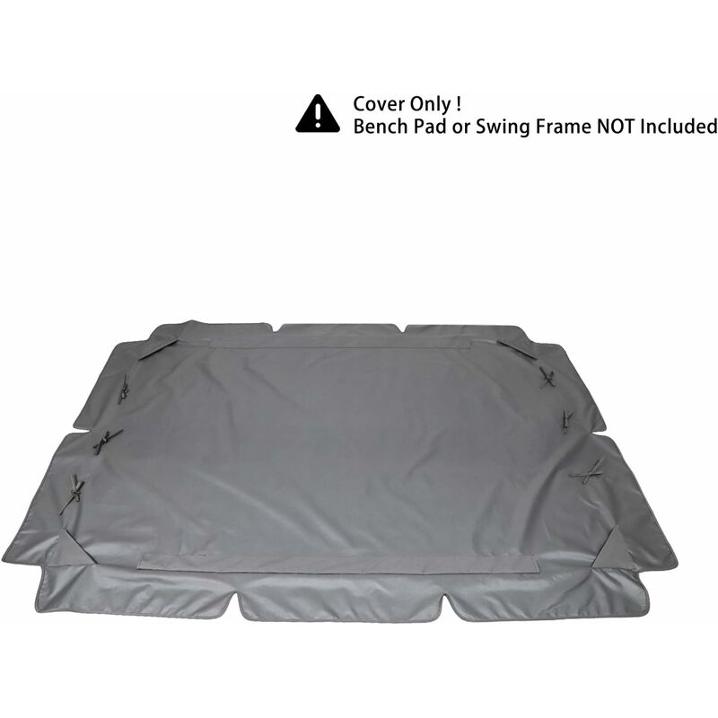 Gray cover for a vehicle with text indicating it is a cover only and not including bench pad or swing frame.